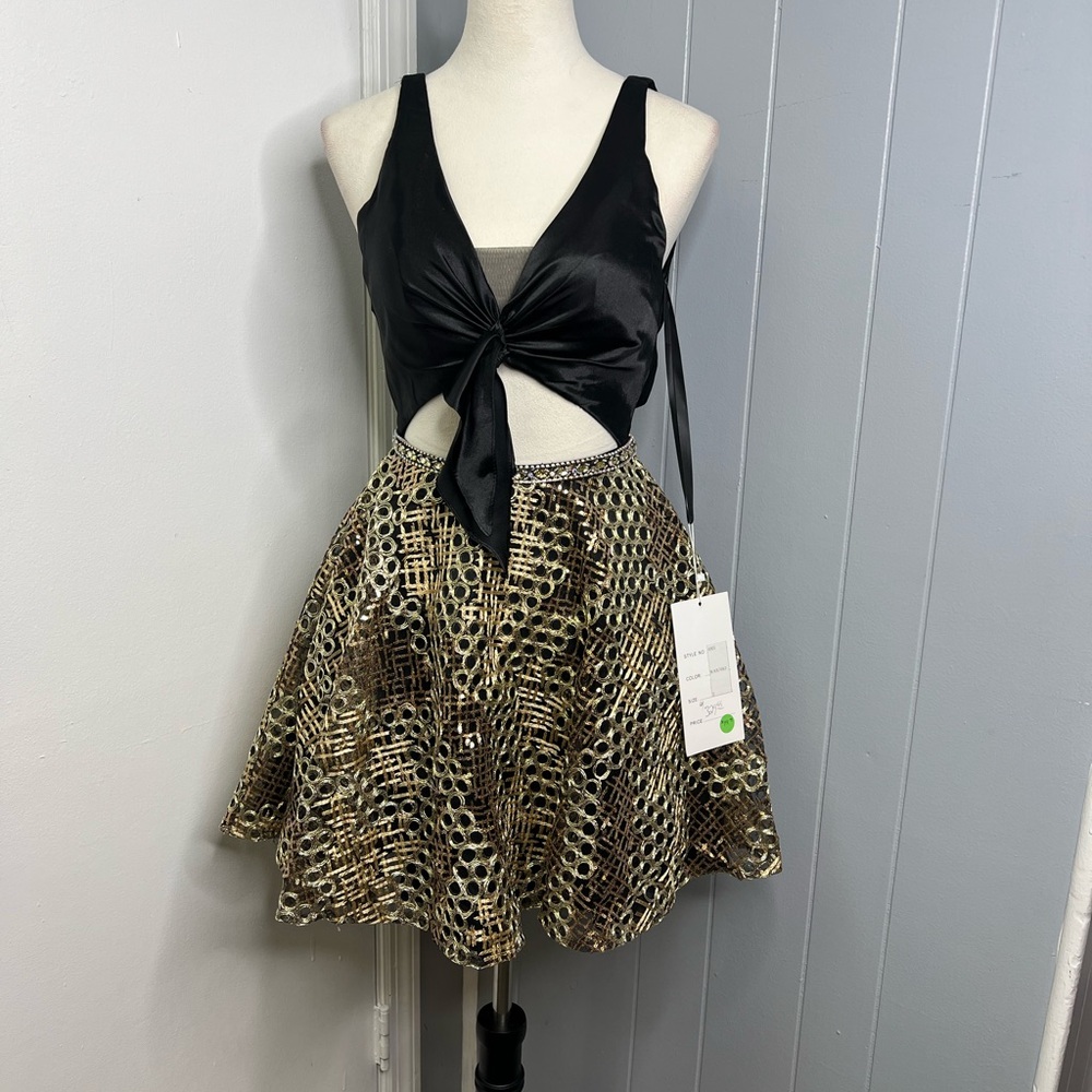 Rachel Allan Black and Gold Cocktail Dress